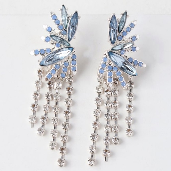 Glimmering Isle Silver & Blue Rhinestone Earrings - Picture 1 of 3